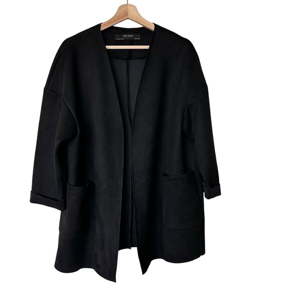 Zara Basic Collection M Black Faux Suede Open Front Jacket - Picture 1 of 9